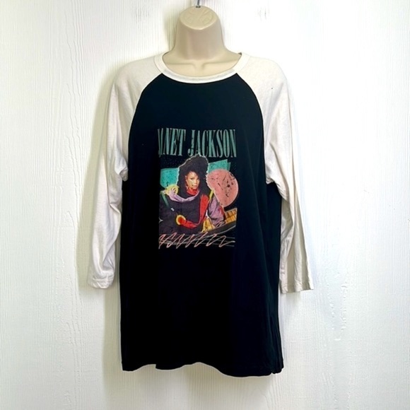 Bella Canvas - Janet Jackson Eighties Graphic Baseball 3/4 Sleeve Tee Size Large - Picture 2 of 11